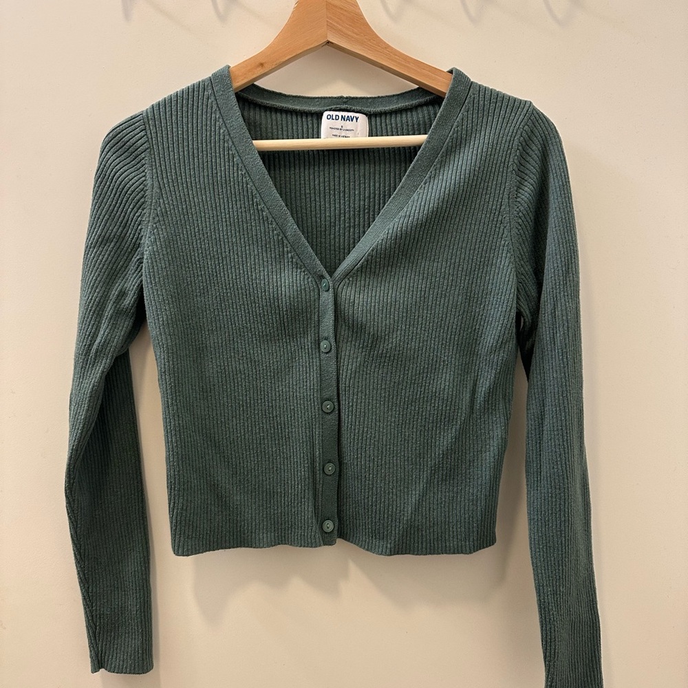 Old Navy Green V-Neck Ribbed Knit Cardigan